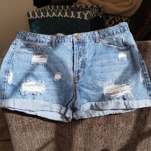 Denim shorts.